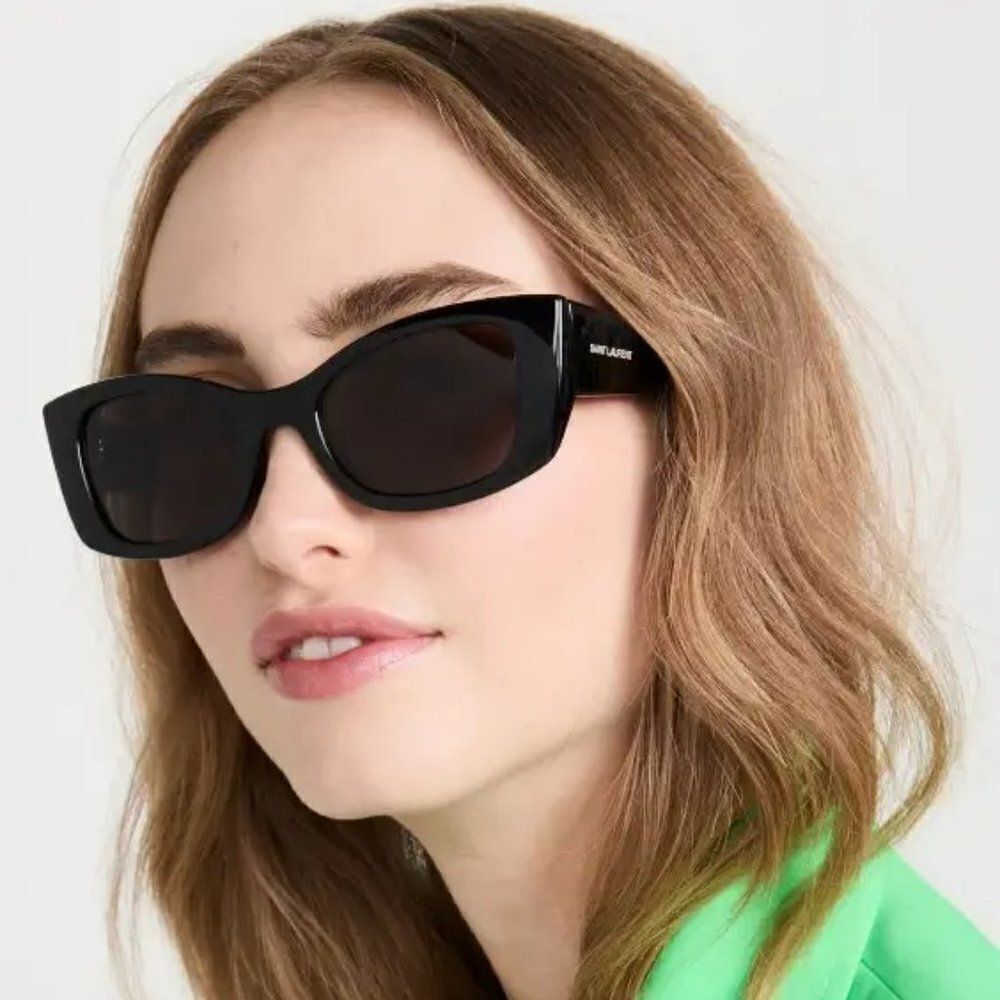 NEW Saint Laurent SL593 001 Black Square Unisex Sunglasses - Picture 3 of 11